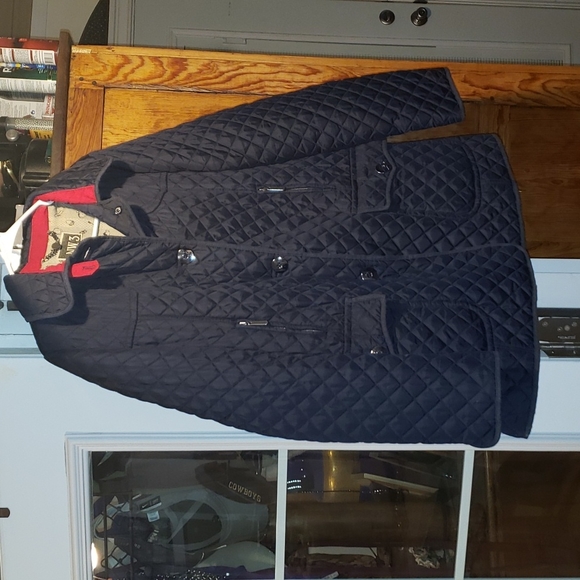 Hobbs of London NW3 Black w/Red Accents Quilted Fall Coat English 12/US 10 EUC - Picture 3 of 4